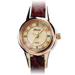 Фотография ювелирного изделия: Наручные часы «Фиалка», 8 фианитов, Золото 585
