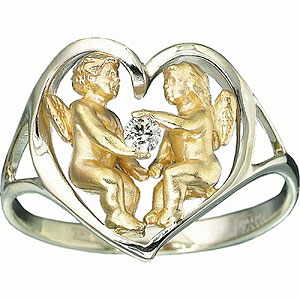 Фотография ювелирного изделия: Кольцо «Ангелы», 1 бриллиант Кр 57 0,06 ct, Золото 585