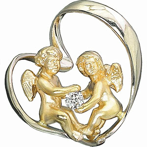 Фотография ювелирного изделия: Подвеска «Ангелы», 1 бриллиант Кр 57 0,06 ct, Золото 585