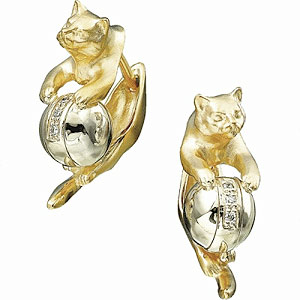 Фотография ювелирного изделия: Серьги «Кошки», 6 бриллиантов Кр 57 0,043 ct, Золото 585