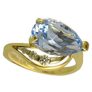 Фотография ювелирного изделия: Кольцо «Тайна океана», 3 бриллианта Кр 57 0,10 ct, 1 топаз 4,24 ct, Золото 585